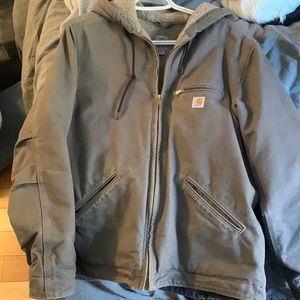 Women’s Carhartt Loose Fit Washed Duck Sherpa Lined Jacket — Medium, Taupe gray